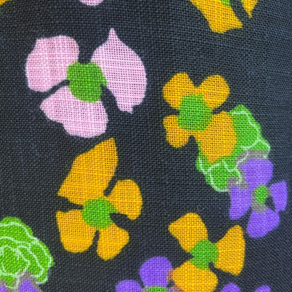 Vtg 70s Psychedleic Floral Velvet Trim Bow Boho Glam Maxi Dress S Retro Festival - Picture 11 of 11